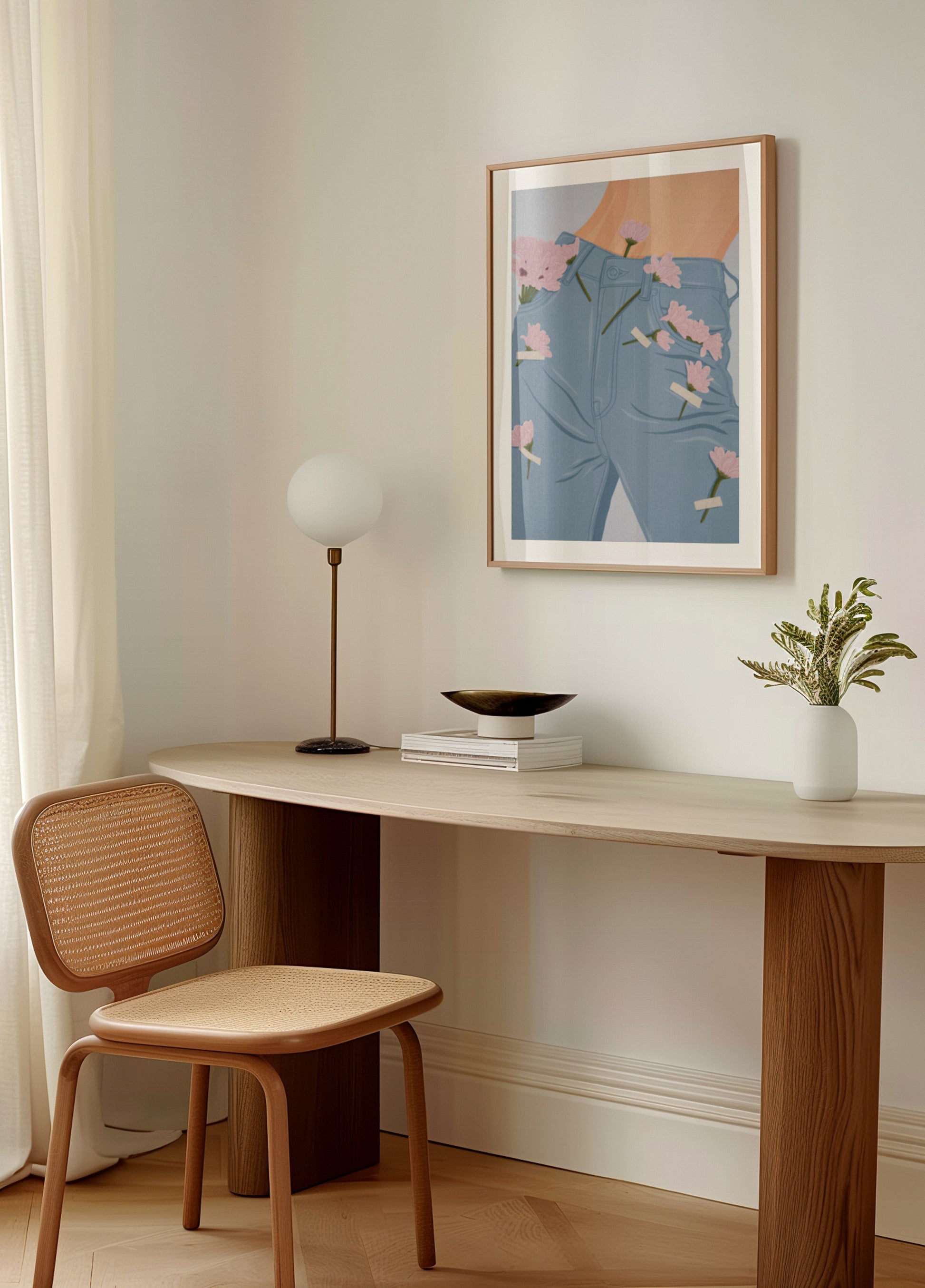 Pink Flowers on Jeans