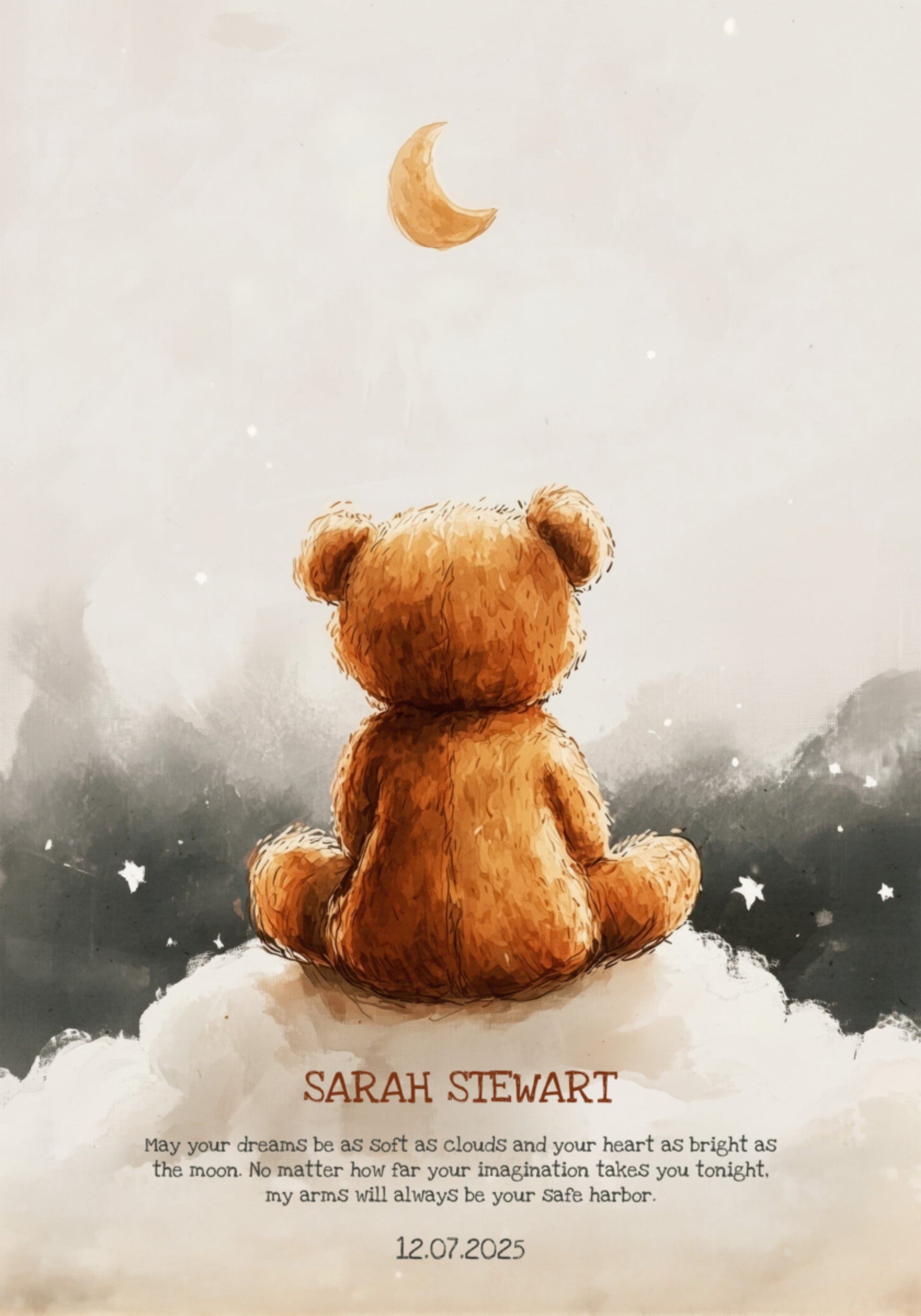 Non-personalized Teddy Bear Under Crescent Moon