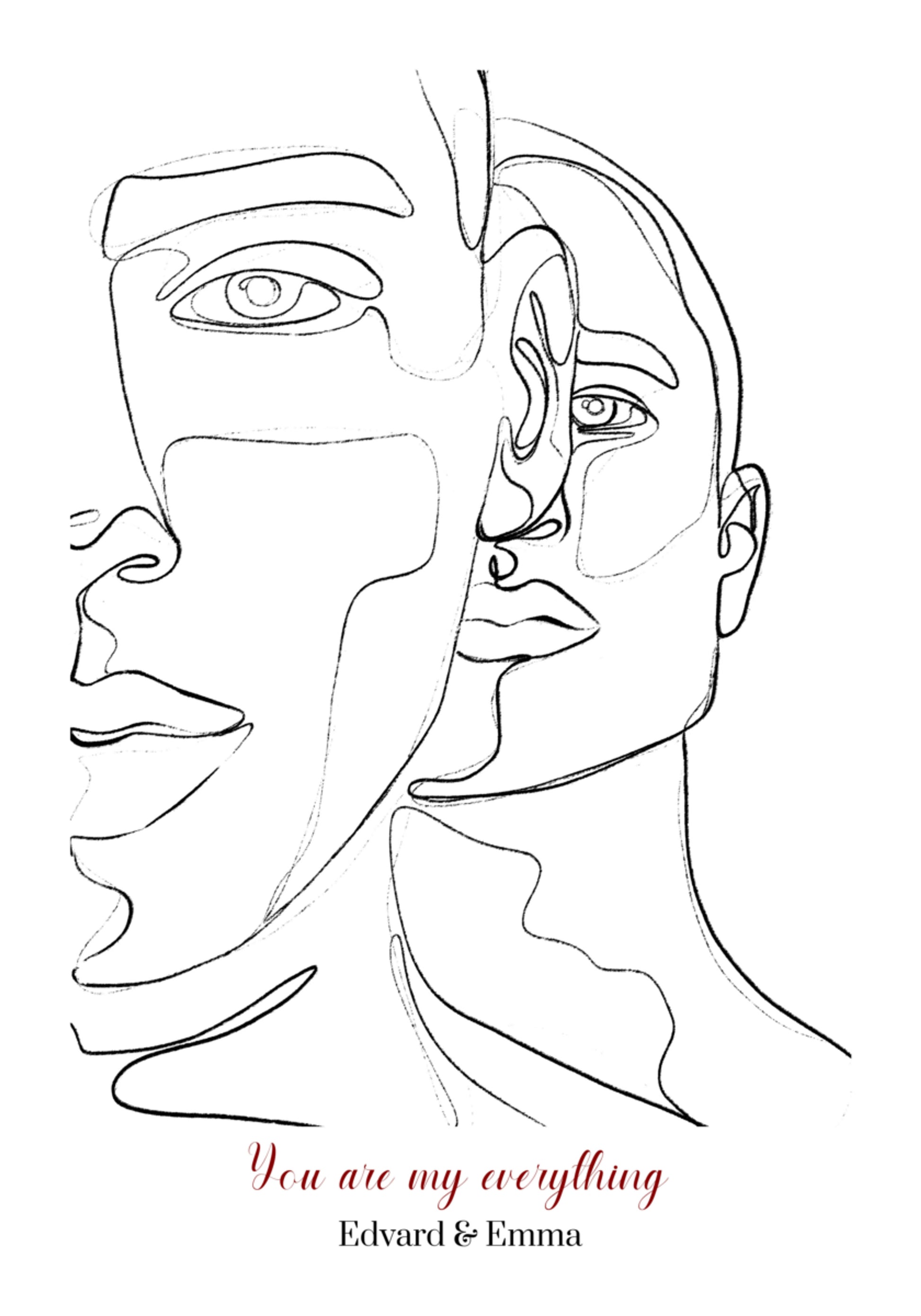 Minimalist Line Art of Couple with Love Quote