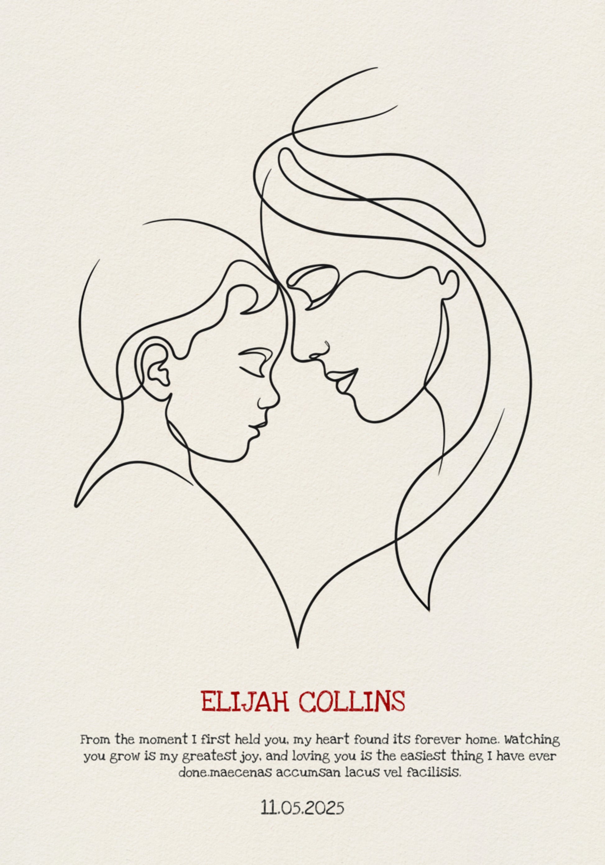 Minimalist Line Art Mother and Child Embrace