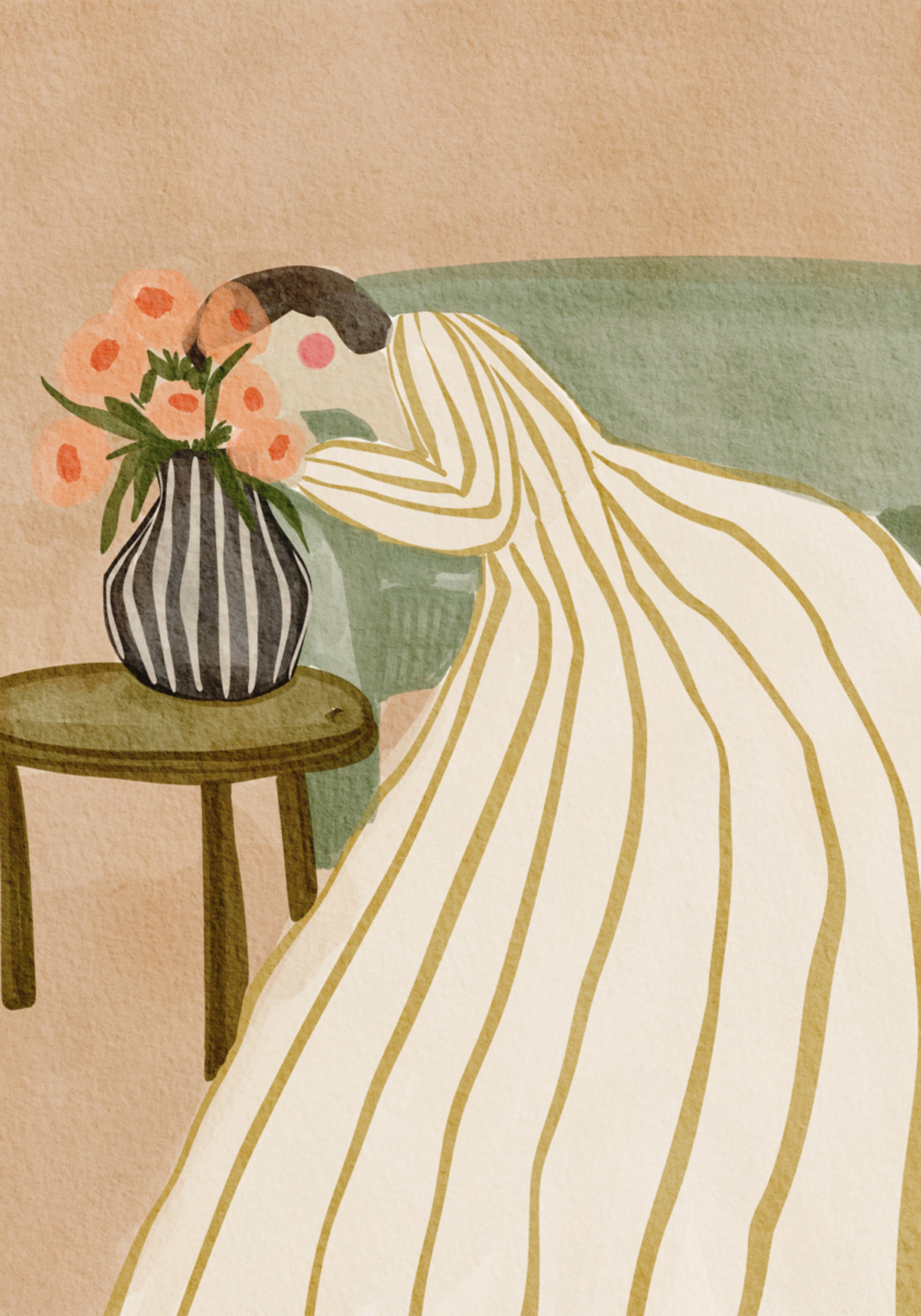 Woman Admiring Flowers