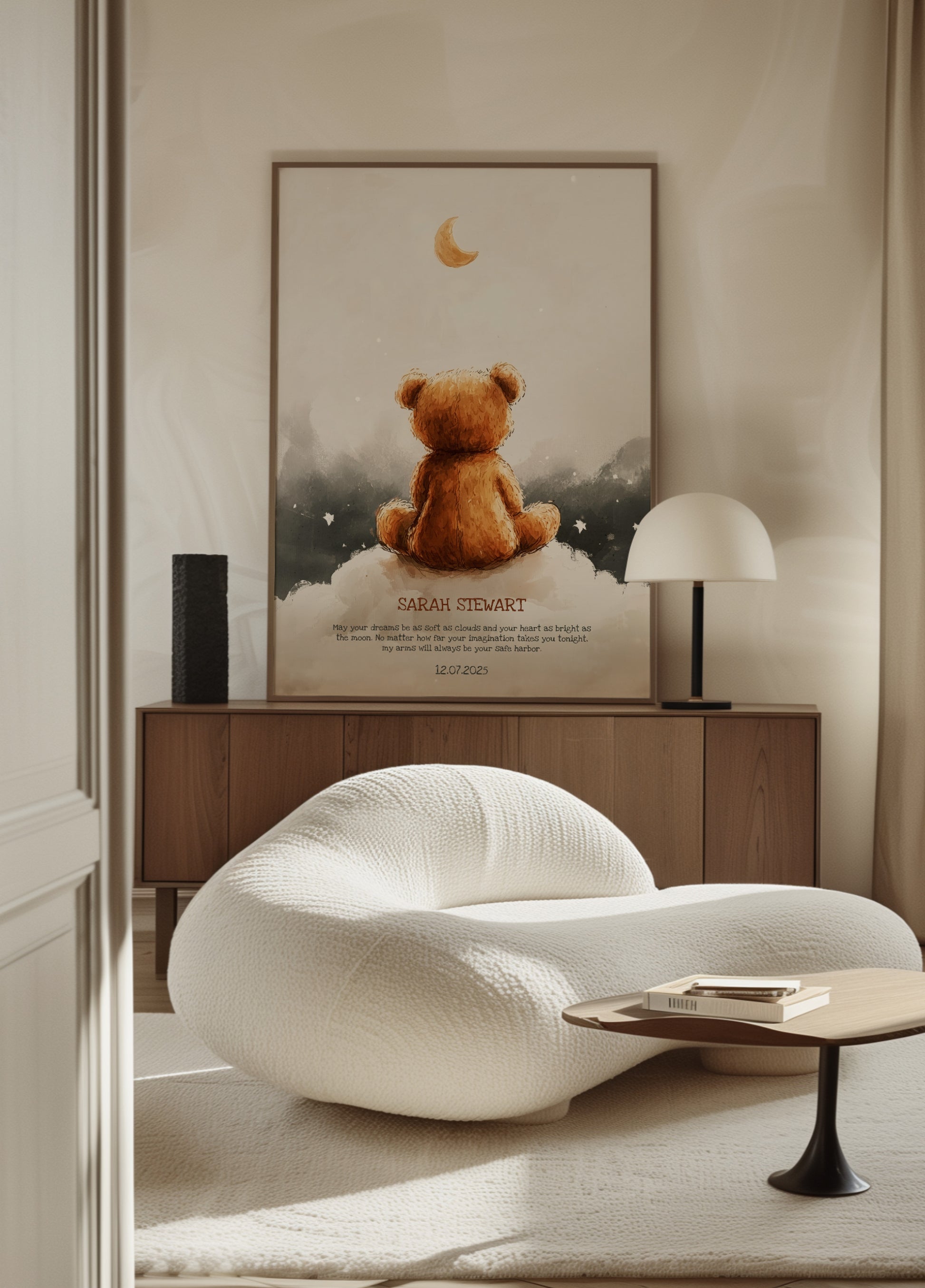 Non-personalized Teddy Bear Under Crescent Moon