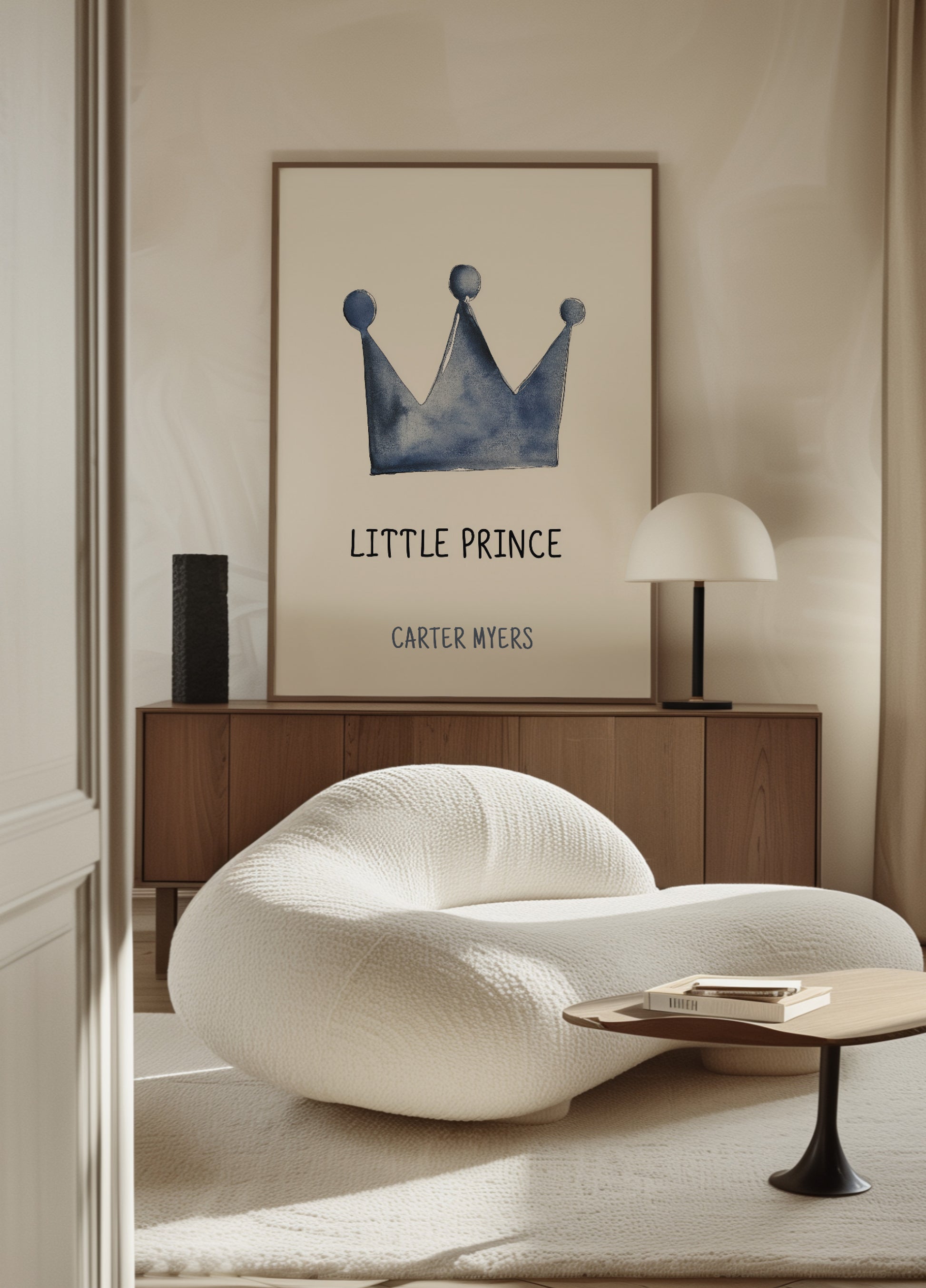 Minimalist Blue Crown Wall Art for Children