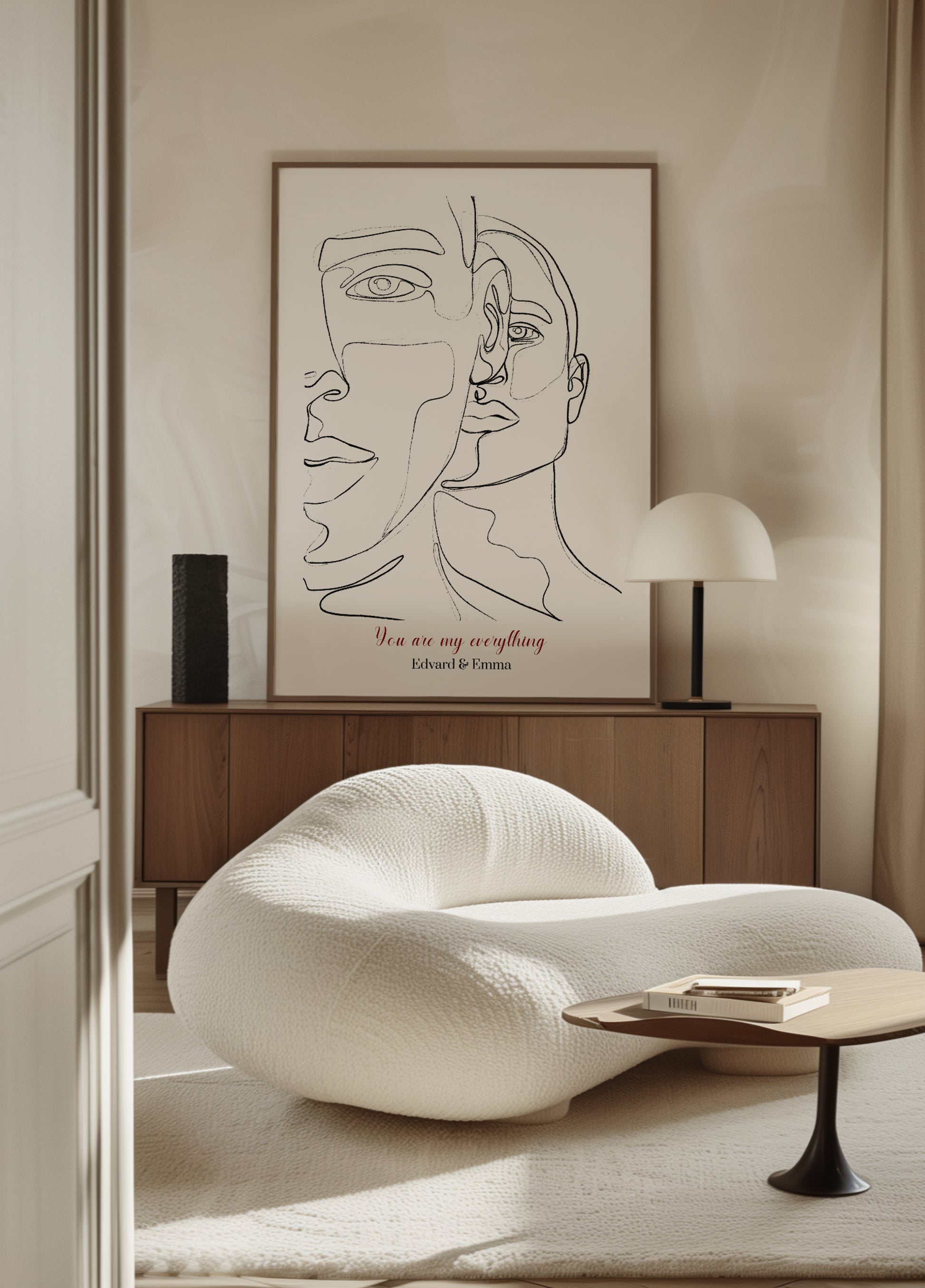 Minimalist Line Art of Couple with Love Quote