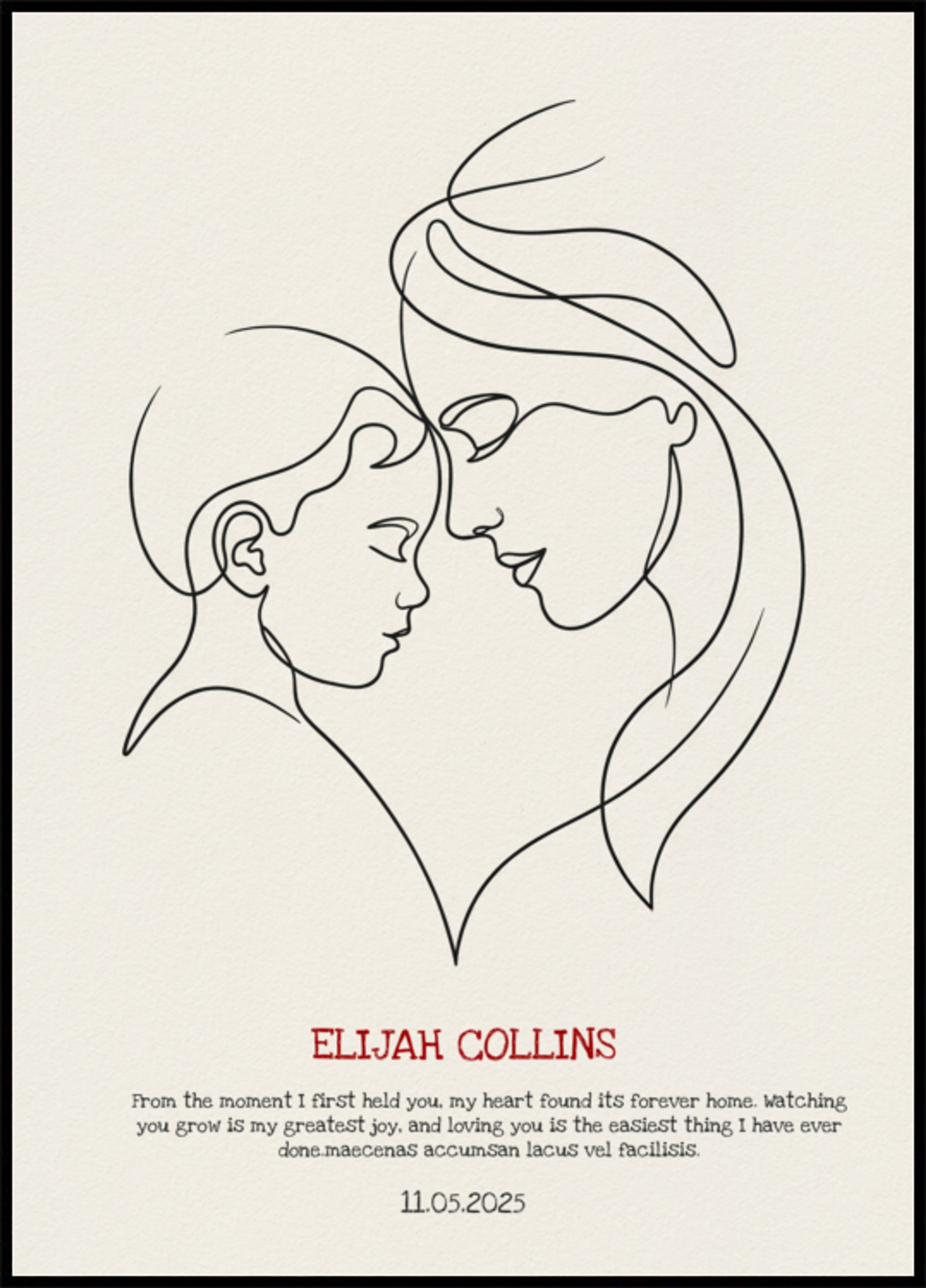 Minimalist Line Art Mother and Child Embrace