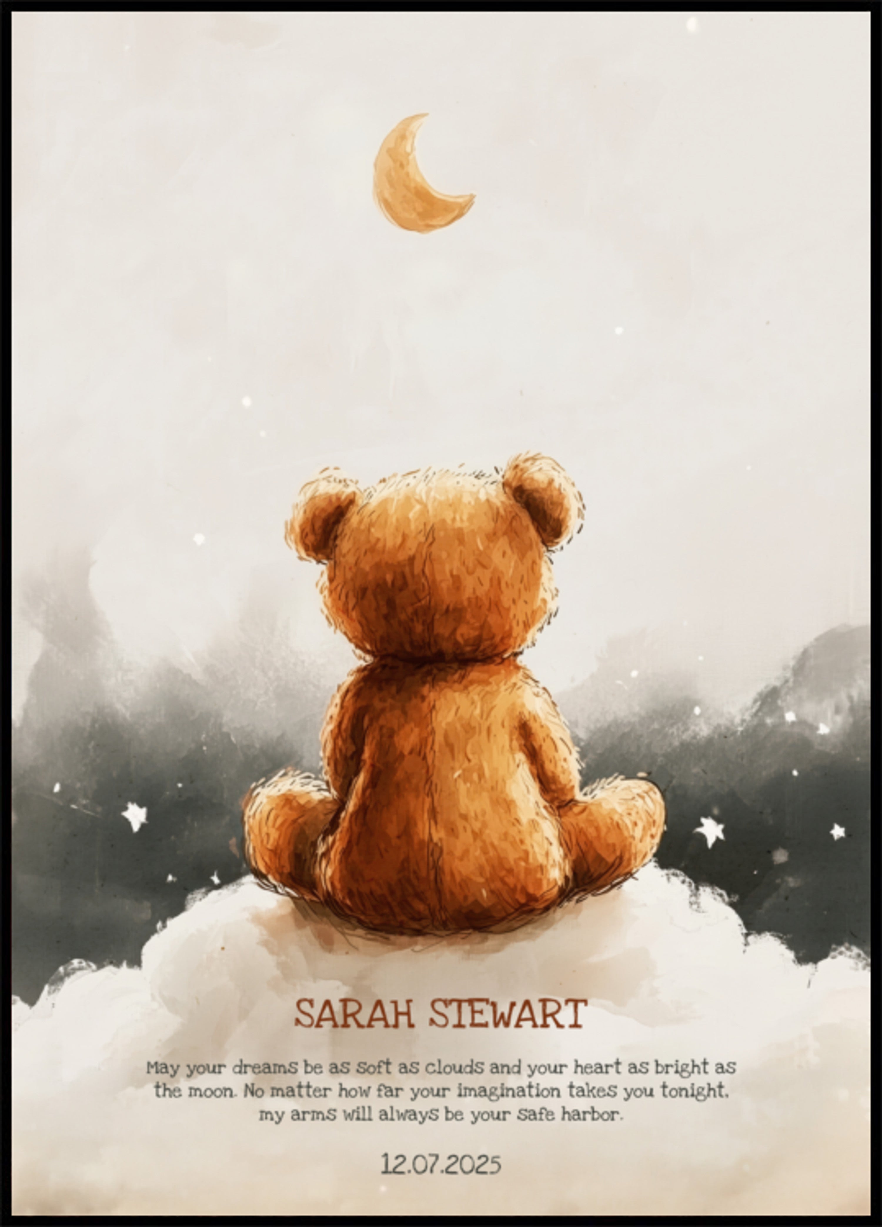 Non-personalized Teddy Bear Under Crescent Moon