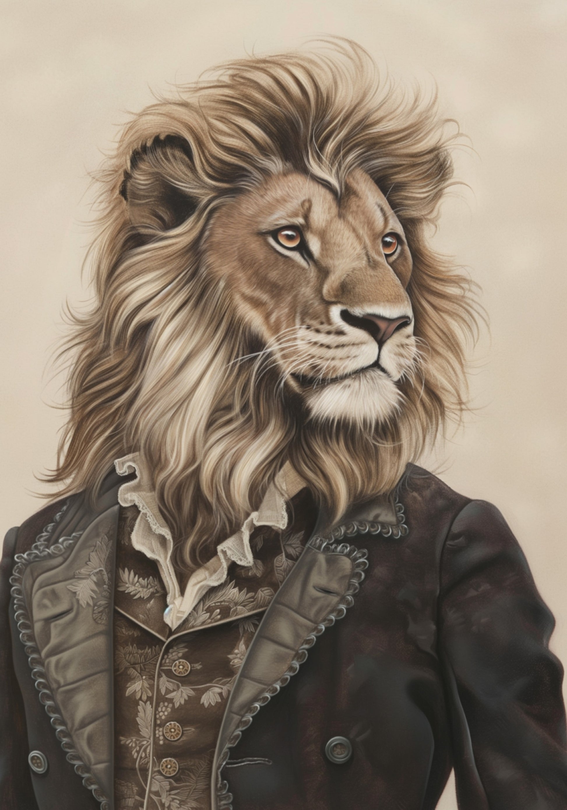 Sir Lion In Vintage Clothing