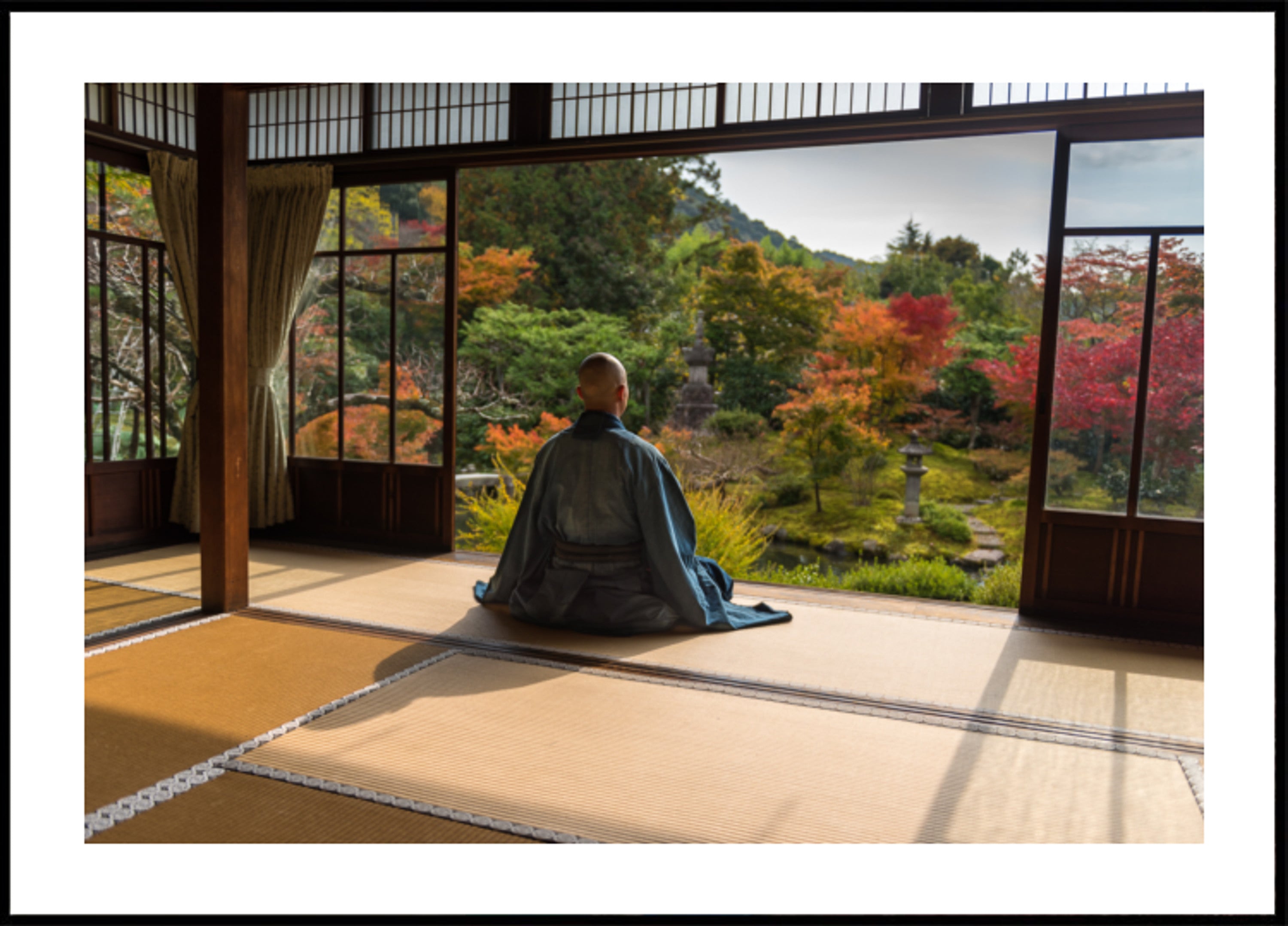 Monk Meditates Autumn Garden